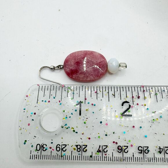 sterling silver pink rhodochrosite Faceted Stone Large Dangle Earrings - Picture 3 of 8